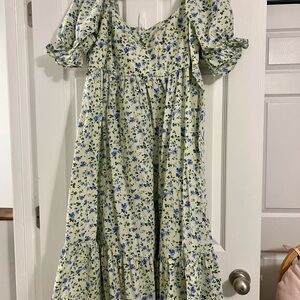 Abercrombie & Fitch Green and White Smocked Ruffled Midi Sundress